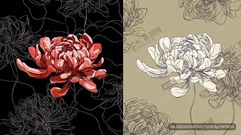 双色菊花图案设计素材