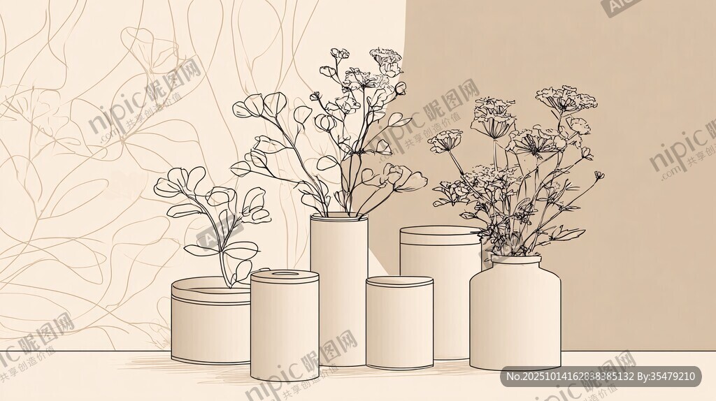 简约花瓶插花静物插画