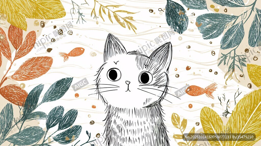 猫咪置身多彩植物间