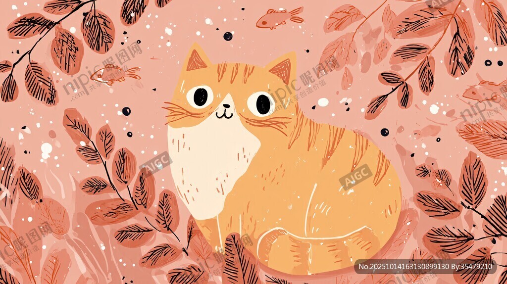 橘猫置身梦幻植物间