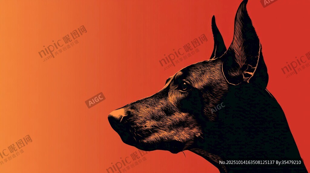 杜宾犬侧影 暖色调背景