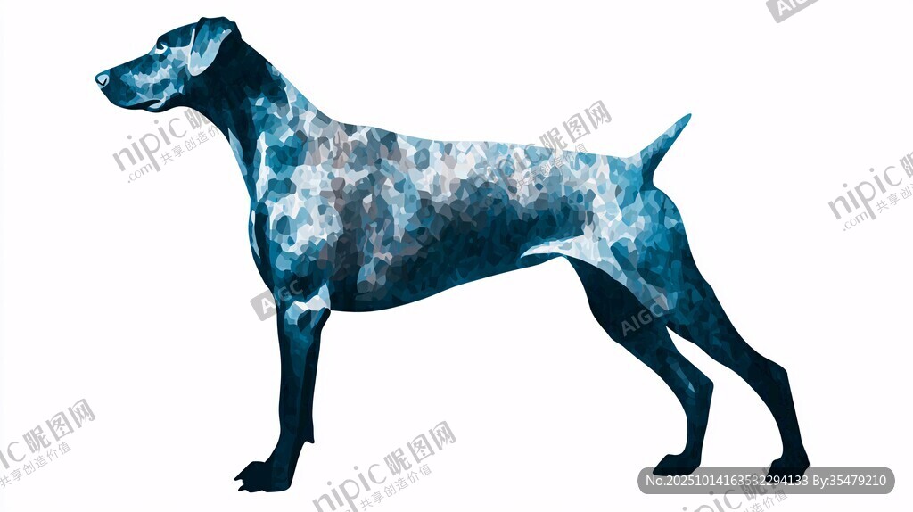 蓝色水彩风格的站立猎犬
