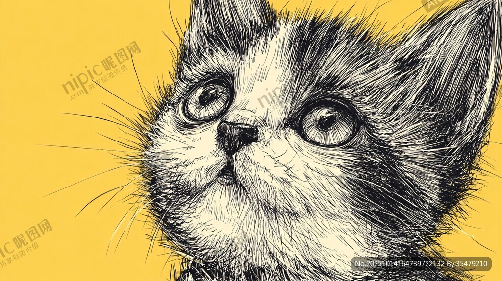 仰望的萌小猫插画