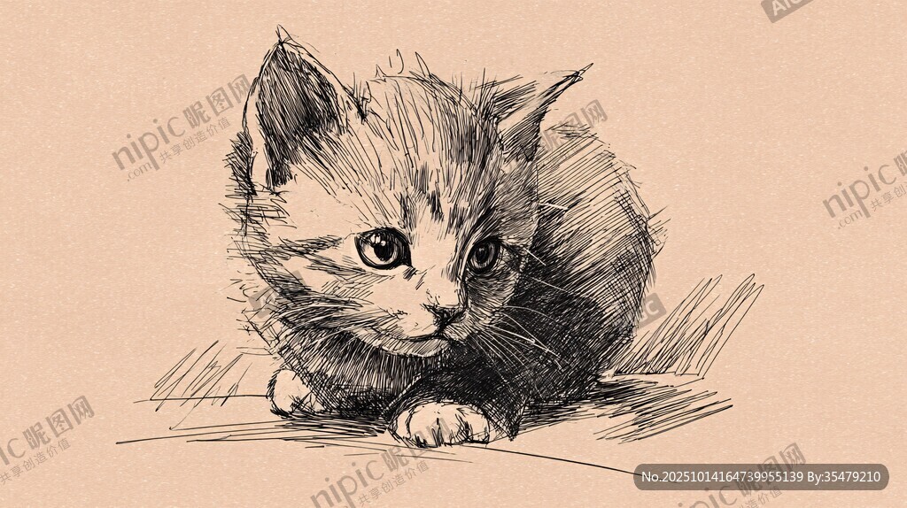 可爱小猫素描图