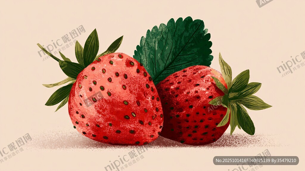 新鲜草莓插画 色彩鲜艳