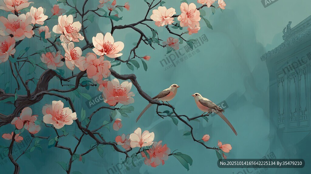 玉兰枝头双鸟栖