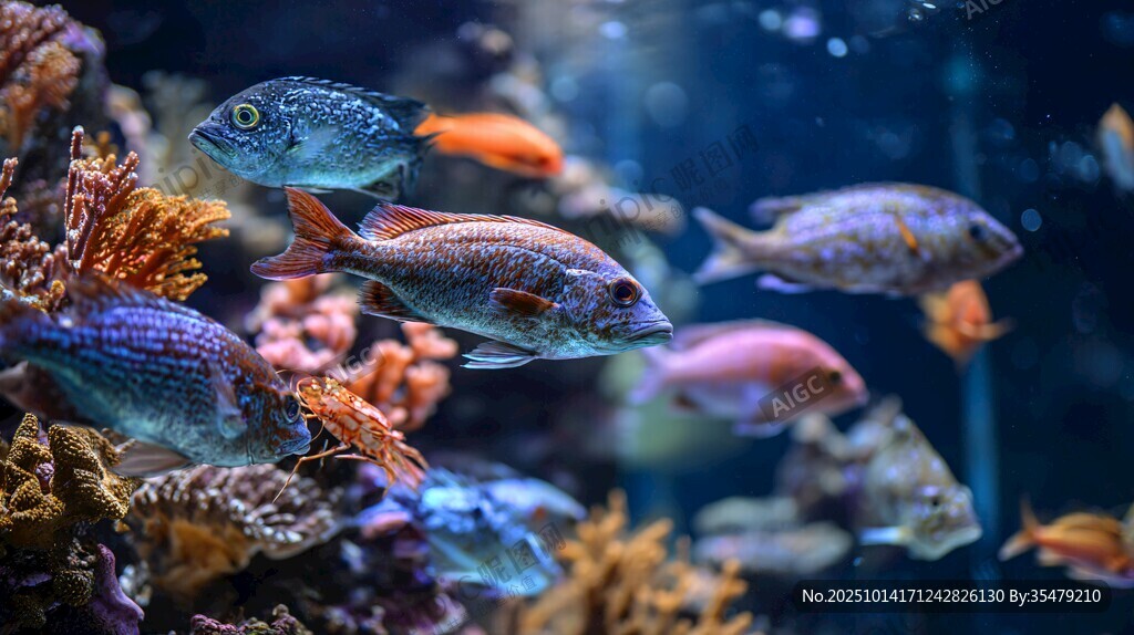 多彩海底鱼群畅游珊瑚间