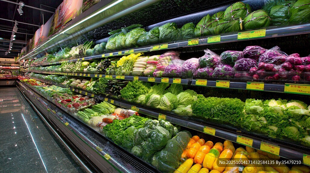 超市内丰富多样的蔬菜陈列