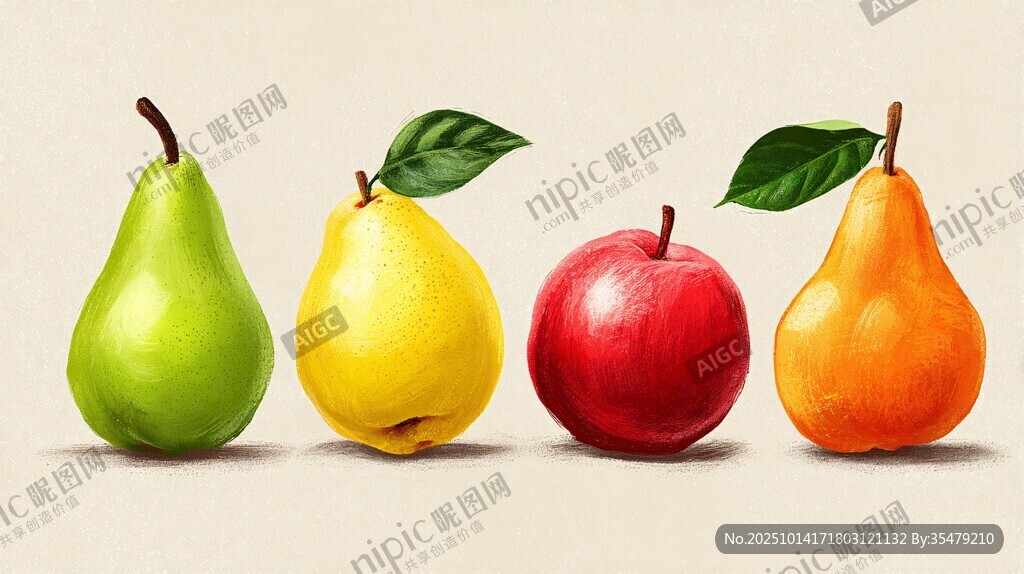 多彩梨子与苹果的排列