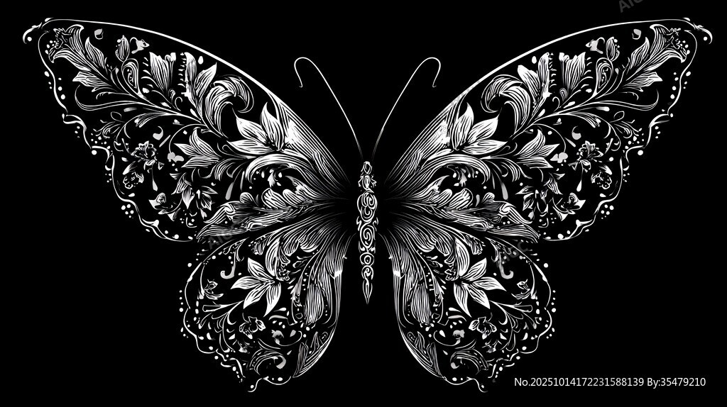 银花纹蝴蝶图案设计