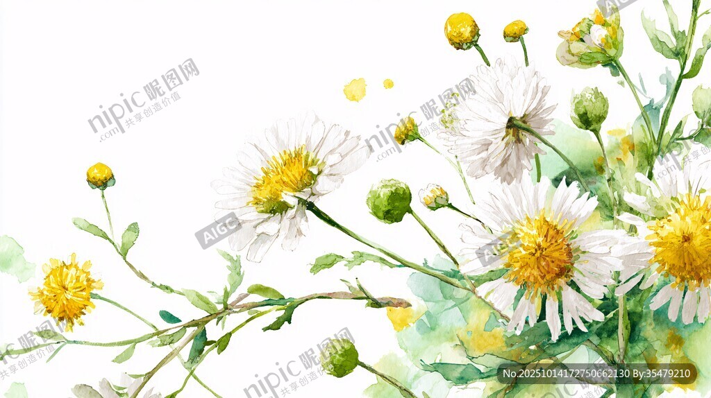 水彩雏菊清新花卉插画