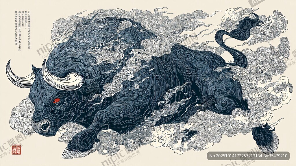 水墨奔牛图