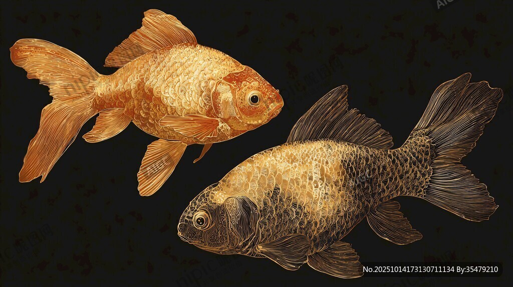 双金鱼插画图