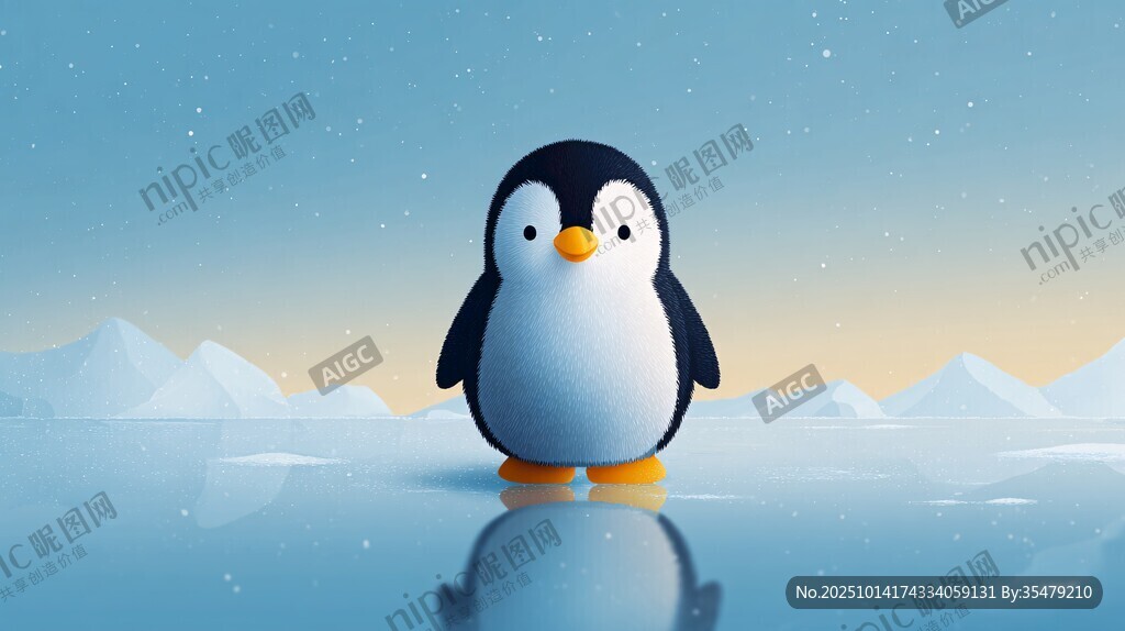 可爱小企鹅站立冰雪世界