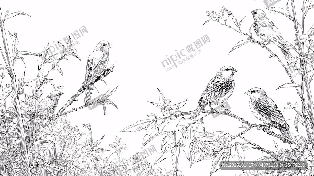 枝头群鸟图