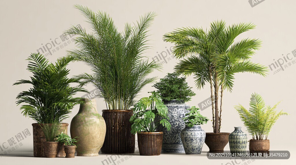 多样盆栽绿植组合展示