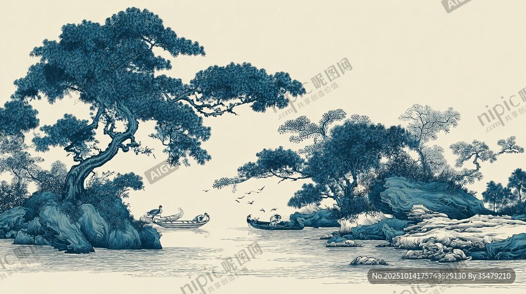 水墨山水间的悠然景致