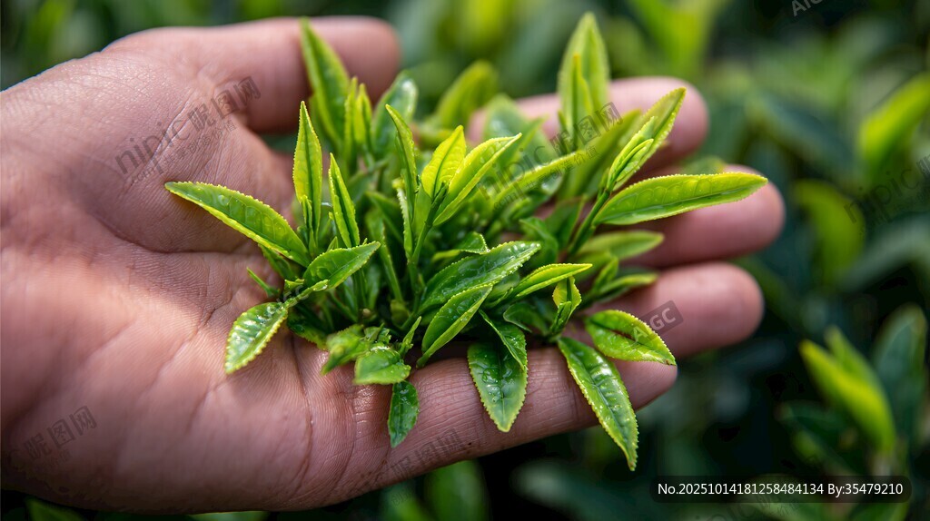 手中嫩绿新茶