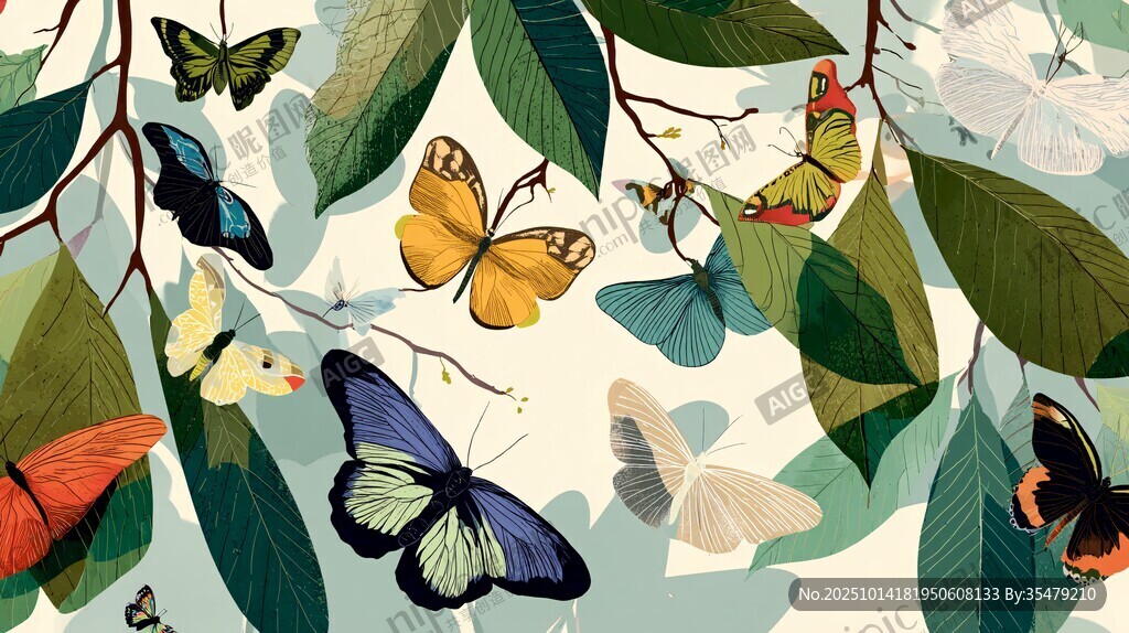 蝶舞叶间 自然灵动之景