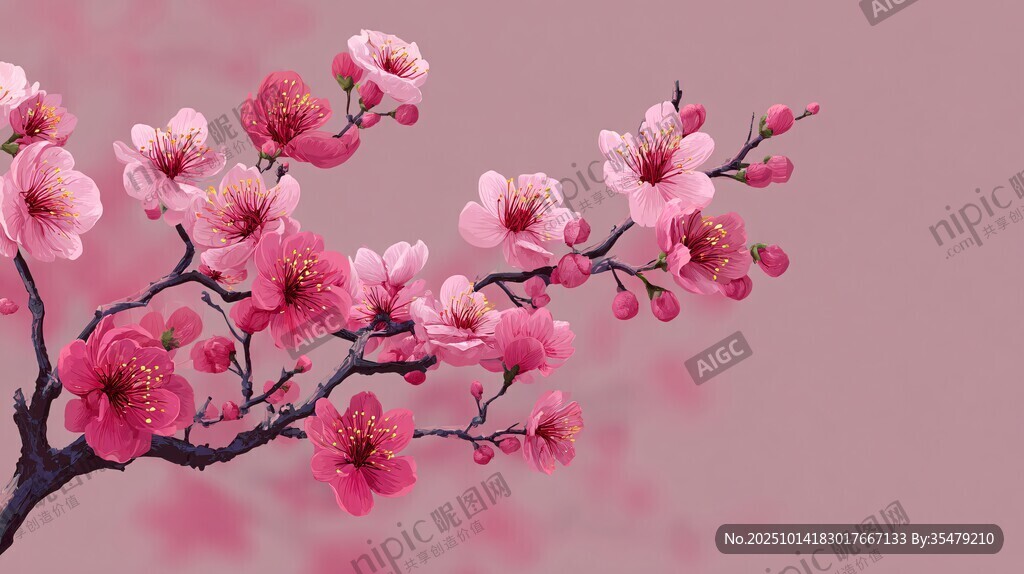 娇艳绽放的美丽粉色梅花