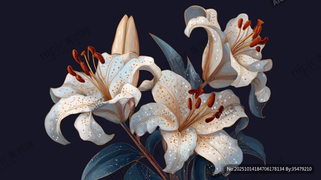 优雅白色百合花插画