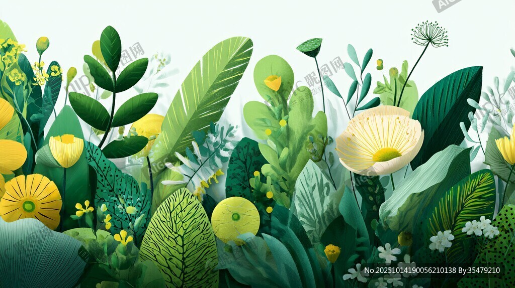 春日绿植花卉清新插画