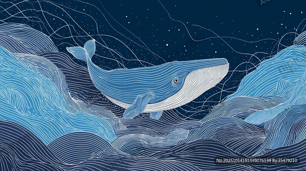 深海中畅游的梦幻鲸鱼