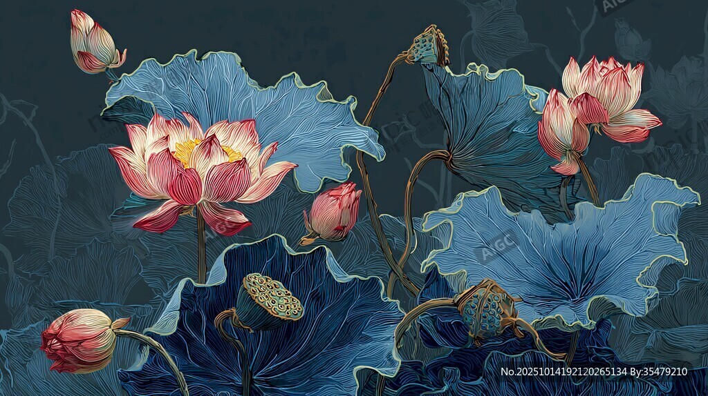 水墨风荷花绽放之美