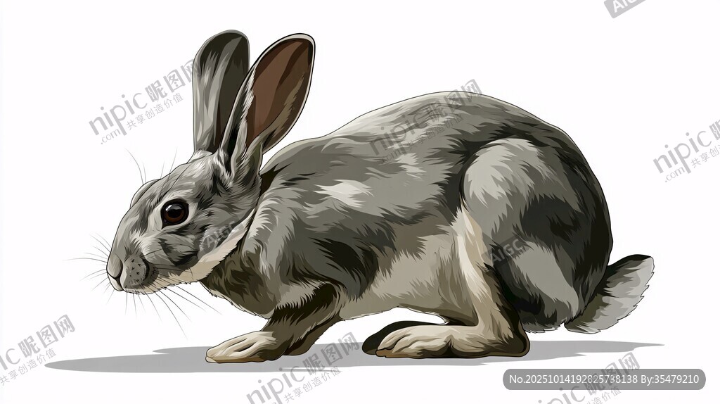 蹲坐的灰毛兔子插画