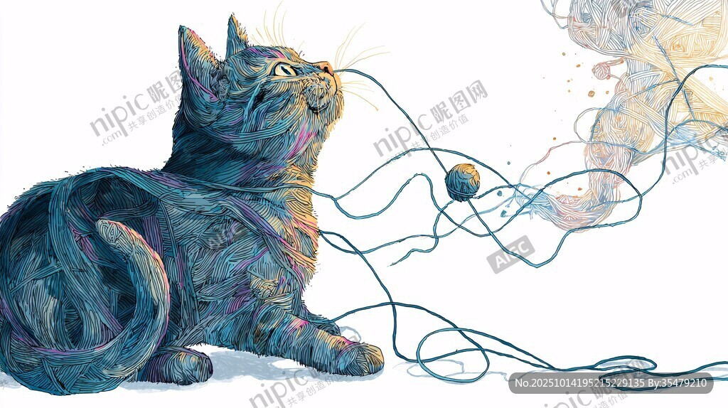 猫咪玩线团的多彩瞬间