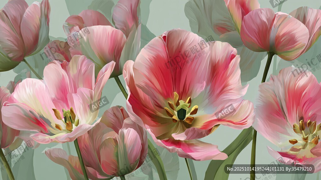 粉色郁金香花卉艺术插画