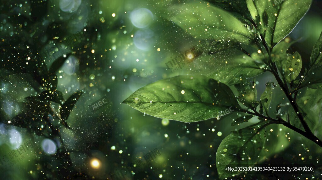 梦幻绿叶间闪烁的微光