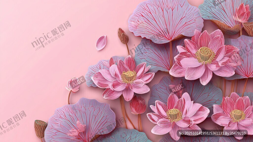 粉色梦幻荷花艺术插画