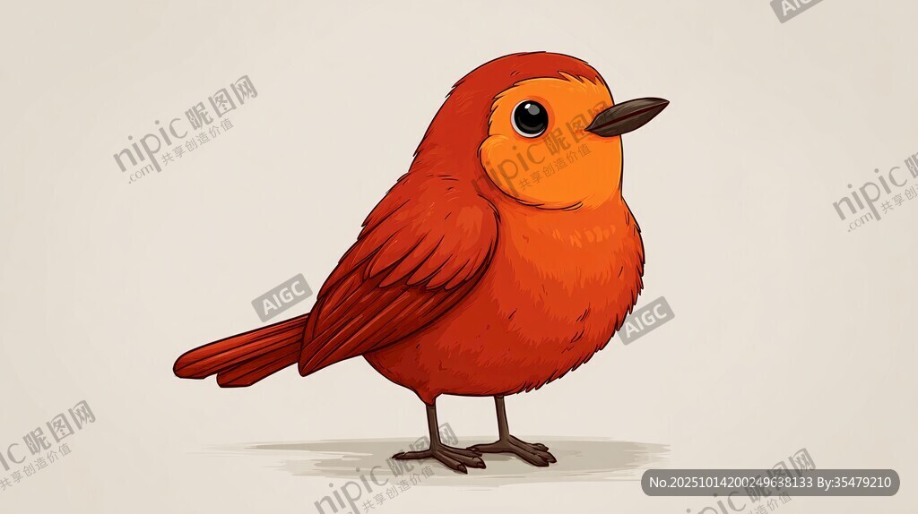 可爱红色小鸟插画形象