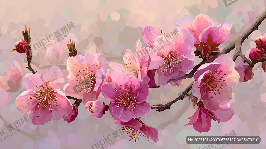 烂漫粉色桃花枝