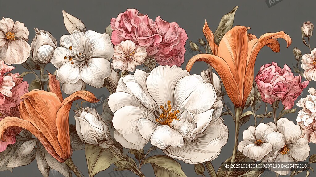 缤纷花卉组合插画