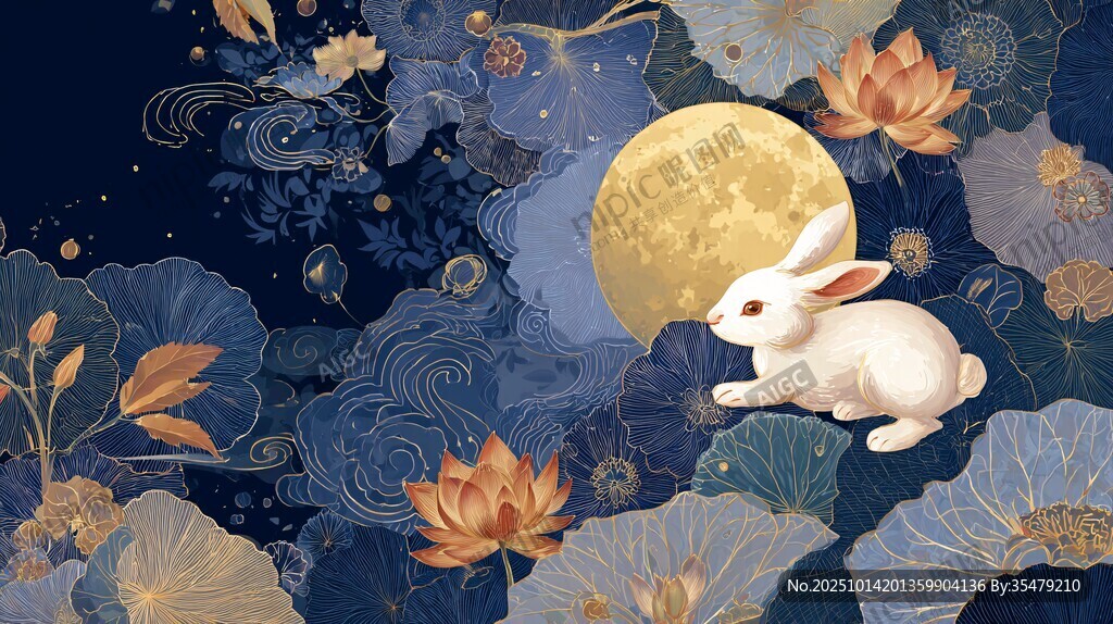 玉兔望月 中式梦幻图景