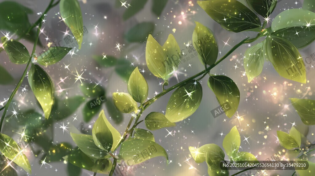 梦幻绿叶闪烁星光背景