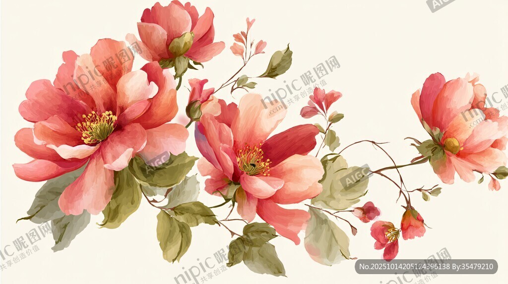 粉色花卉插画 清新柔美