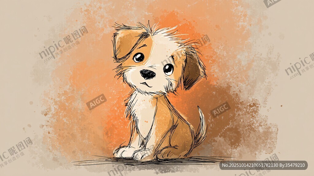 可爱小狗水彩风插画