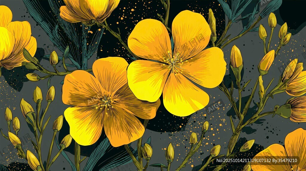 黄色花卉植物图案插画