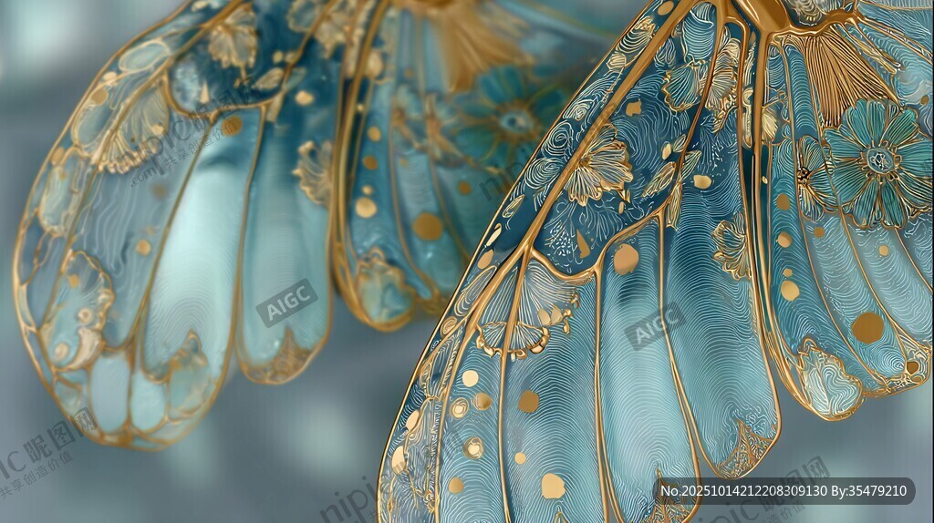 梦幻蓝金羽翼细节特写