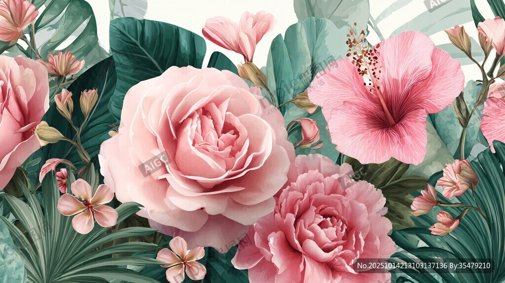 浪漫粉色花卉植物景观