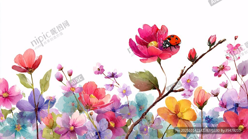 春日繁花与瓢虫的浪漫邂逅