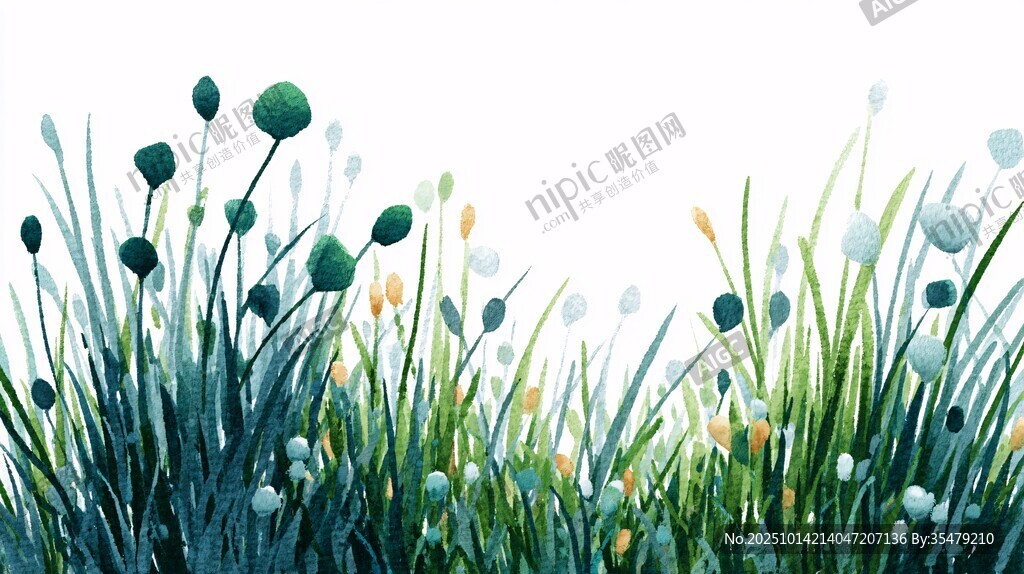 清新水彩风草地花卉景观