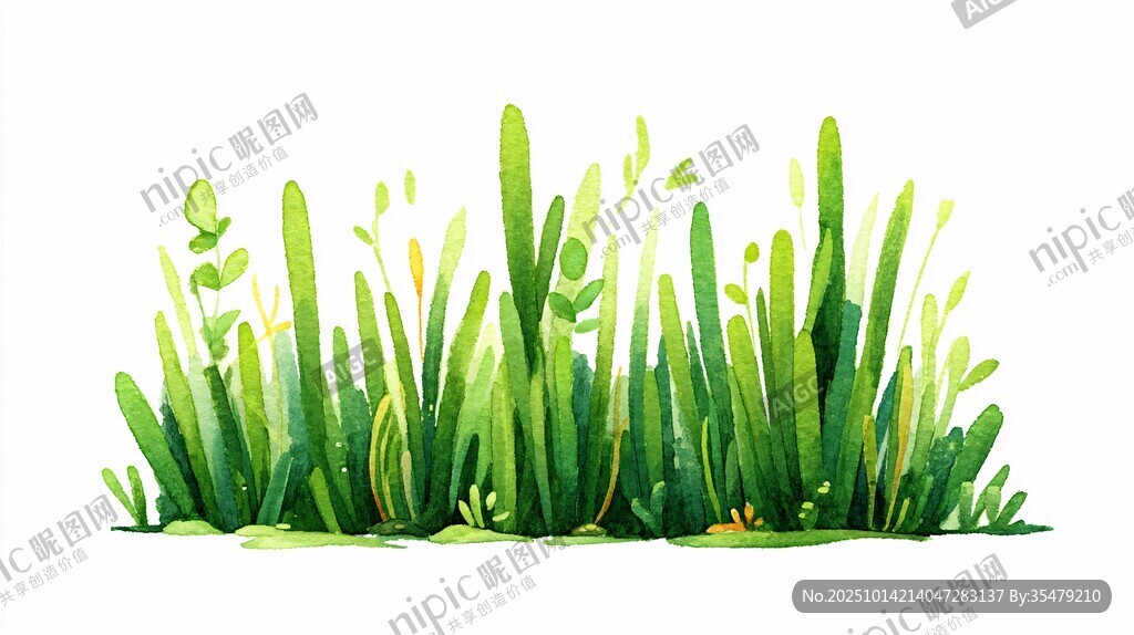 水彩绘就的清新草地