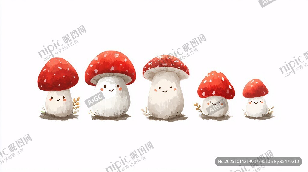 可爱蘑菇家族插画