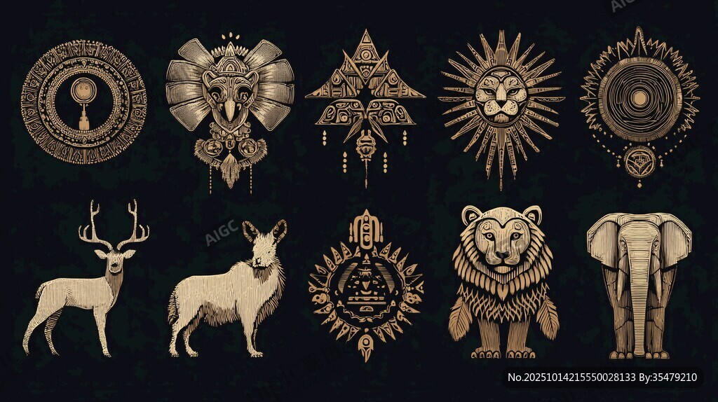 复古动物与几何图腾图案集