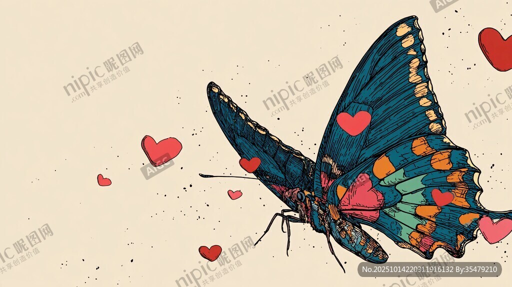 蝴蝶携爱心飞舞