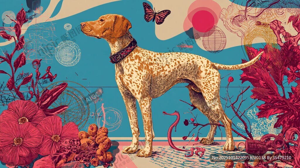 斑点犬置身奇幻花卉世界